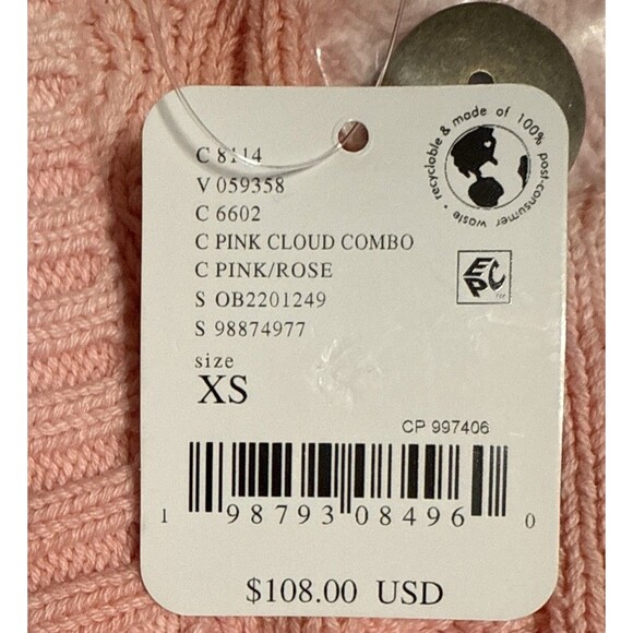 Free People XS Sweater Washed Ashore Cable Knit Cardi Pink Cloud Combo NWT - Picture 6 of 8